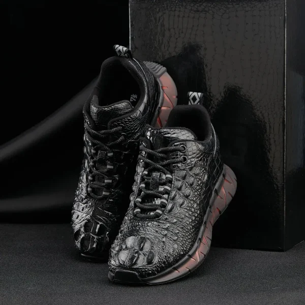 Crocodile Leather Sports Shoes Men's Lace Up Outdoor Trekking Camping Travel Climbing Running Fitness Sneakers Students Boots 3