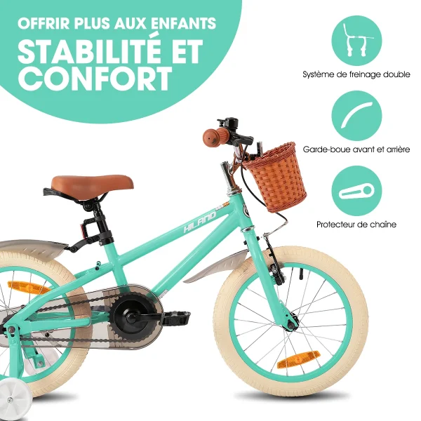Hiland 14 16 18 Inch Children's Bicycle with Stabilisers, Green/Pink Girls Bicycle, Handbrake and Coaster Brake, with Basket 2