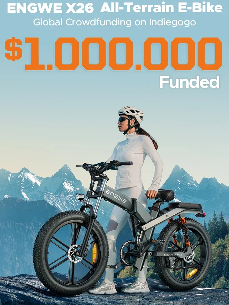 Electric Bicycle 1200W motor 48V 29AH Folding Mountain E-bike Engwe X26 X24 X20 26Inch Fat Tire Urban Commuting Electric Bike 1