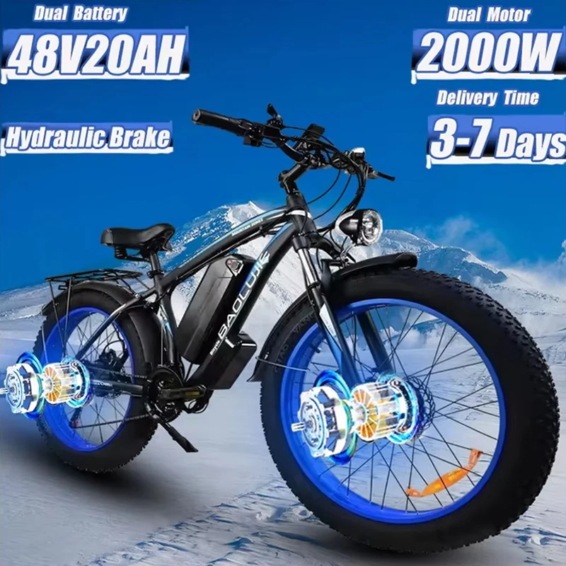 Electric Bike 2000W Dual Motor 48V20AH Lithium Battery 21 Speed E-bike Hydraulic Brake 26*4 Inch Fat Tire Snow Electric Bicycle 1