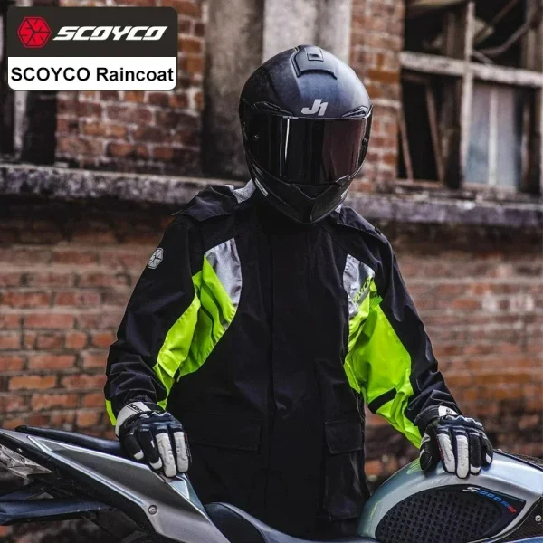 SCOYCO Motorcycle Split Raincoat Set Men Women Rainstorm Prevention Motocross Riding Jacket Moto Reflective Raincoat Rain Pants 2