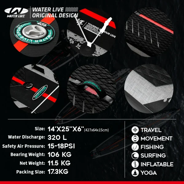 WATERLIVE ZHUMO 14' Surfboard Aquatic Sports Racing Fast Taxiing Professional Standing Paddle SUP Board Efficient Water Breaking 3