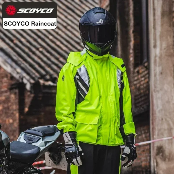 SCOYCO Motorcycle Split Raincoat Set Men Women Rainstorm Prevention Motocross Riding Jacket Moto Reflective Raincoat Rain Pants 2
