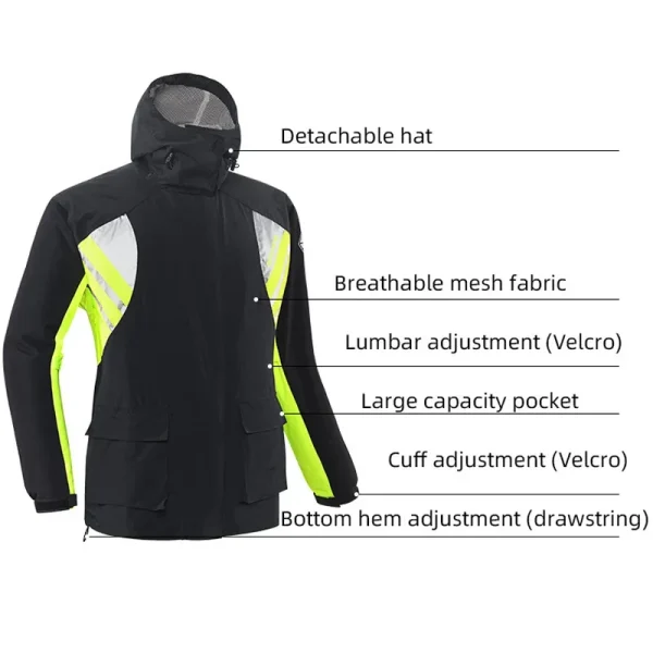 SCOYCO Motorcycle Split Raincoat Set Men Women Rainstorm Prevention Motocross Riding Jacket Moto Reflective Raincoat Rain Pants 3