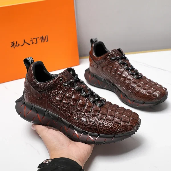 Crocodile Leather Sports Shoes Men's Lace Up Outdoor Trekking Camping Travel Climbing Running Fitness Sneakers Students Boots 5